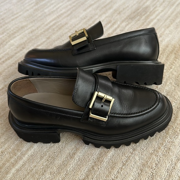 Like New: ALL SAINTS Emily Loafer Lug Sole Buckle Black Size EU 38 | US 8 - Picture 1 of 17